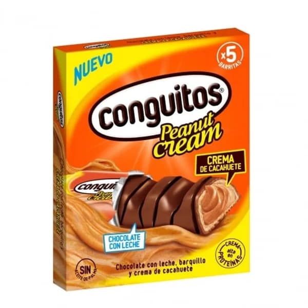 Barritas de chocolate con leche, barquillo y crema de cacahuete Conguitos 5 ud. - 0.11 kg - Imagen del producto en Findit