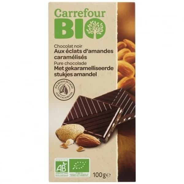 Chocolate negro con almendras caramelizadas ecológico Carrefour Bio 100 g. - 0.1 kg - Imagen del producto en Findit