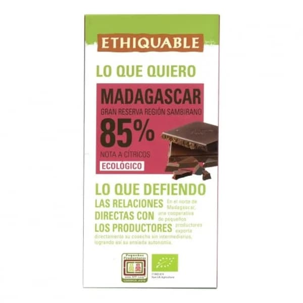 Chocolate negro 85% cacao Madagascar ecológico Ethiquable 100 g. - 0.1 kg - Imagen del producto en Findit