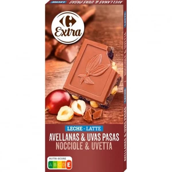Chocolate con leche con avellanas y uvas pasas Carrefour Extra 200 g. - 0.2 kg - Imagen del producto en Findit