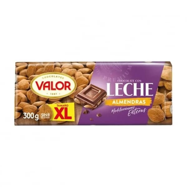 Chocolate con leche y almendras enteras Valor sin gluten 300 g. - 0.3 kg - Imagen del producto en Findit