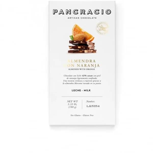 Chocolate con leche y almendras con naranja Pancracio sin gluten 100 g. - 0.1 kg - Imagen del producto en Findit