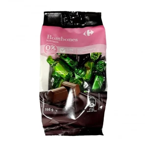 Bombones surtidos de chocolate negro, avellana y trufa  Carrefour sin gluten y sin azúcar añadido 198 g. - 0.19 kg - Imagen del producto en Findit