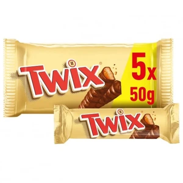 Barritas de chocolate con leche, galleta y caramelo Twix 5 ud. - 0.25 kg - Imagen del producto en Findit