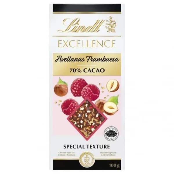 Chocolate 70% negro con frambuesa y avellana Lindt Excellence 100 g. - 0.1 kg - Imagen del producto en Findit