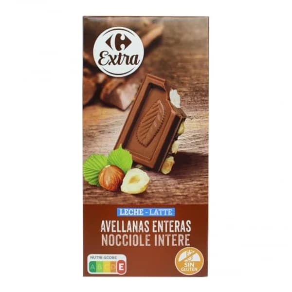 Chocolate con leche y avellanas enteras Extra Carrefour sin gluten 200 g. - 0.2 kg - Imagen del producto en Findit