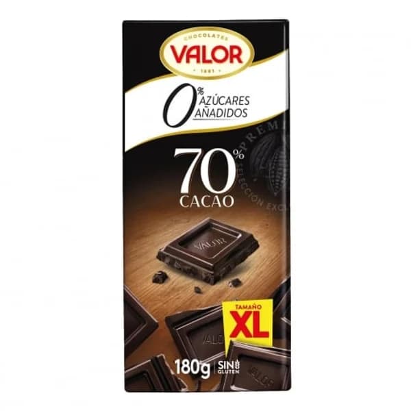 Chocolate negro 70% sin azúcar añadido Valor sin gluten 180 g. - 0.18 kg - Imagen del producto en Findit