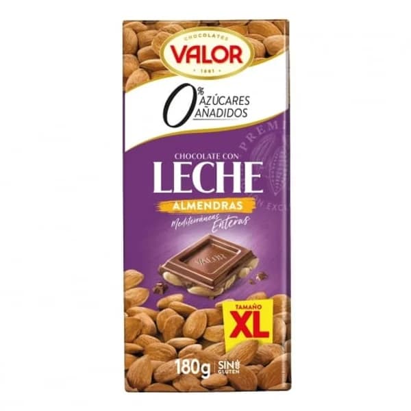 Chocolate con leche y almendras sin azúcar añadido Valor sin gluten 180 g. - 0.18 kg - Imagen del producto en Findit