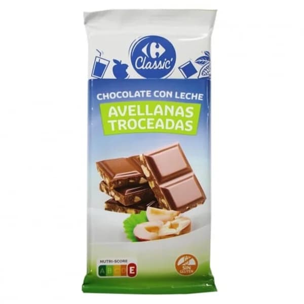 Chocolate con leche y avellanas troceadas Carrefour Classic sin gluten 150 g. - 0.15 kg - Imagen del producto en Findit