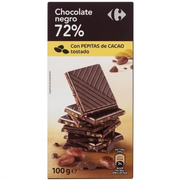 Chocolate negro 72% con pepitas de cacao tostadas caramelizadas Carrefour Original 100 g. - 0.1 kg - Imagen del producto en Findit