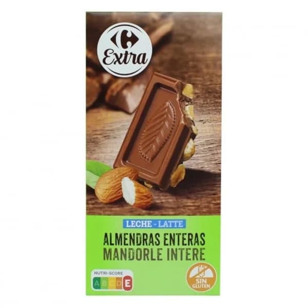 Chocolate con leche y almendras Carrefour Extra sin gluten 200 g. - 0.2 kg - Imagen del producto en Findit
