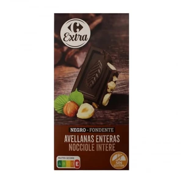 Chocolate negro con avellanas enteras Carrefour Extra sin gluten 200 g. - 0.2 kg - Imagen del producto en Findit