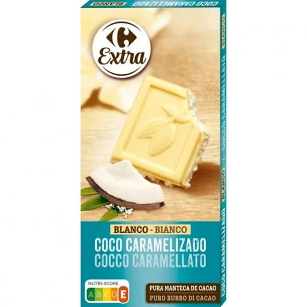 Chocolate blanco con coco rallado caramelizado Carrefour Extra 200 g. - 0.2 kg - Imagen del producto en Findit
