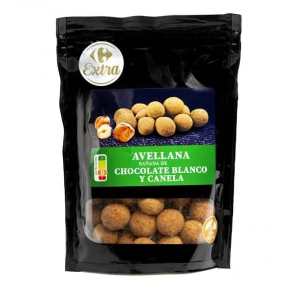 Avellanas bañadas en chocolate blanco y canela Carrefour  Extra sin gluten doy pack 150 g. - 0.15 kg - Imagen del producto en Findit