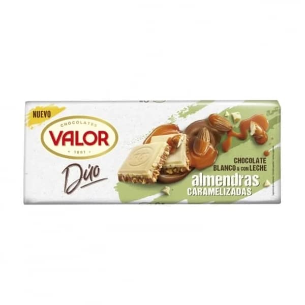 Chocolate blanco & con leche y almendras caramelizadas Dúo Valor 170 g. - 1 ud - Imagen del producto en Findit