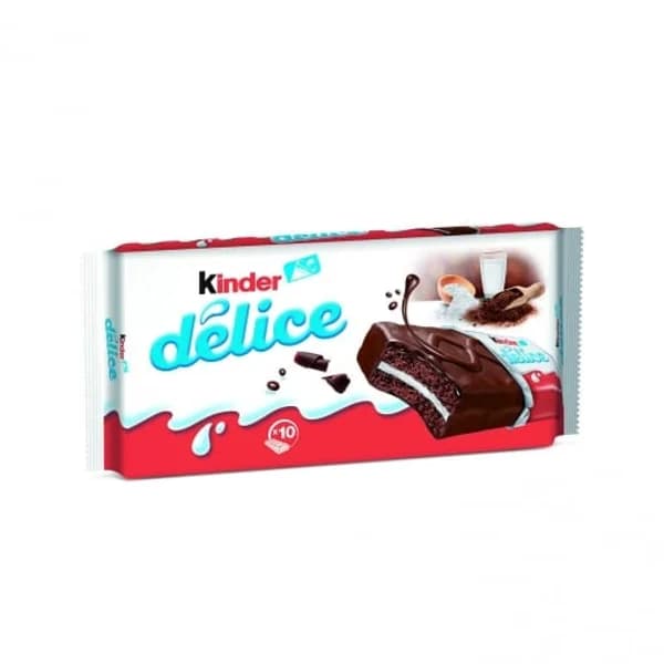 Bizcocho cubierto de cacao con relleno de leche Kinder Délice pack de 10 unidades de 39 g. - 0.39 kg - Imagen del producto en Findit
