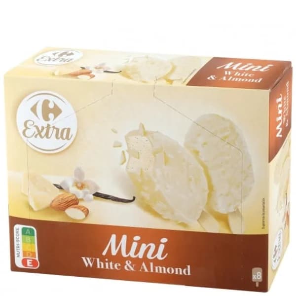 Mini bombón helado chocolate blanco almendrado Extra Carrefour 8 ud. - 7.97 ud - Imagen del producto en Findit