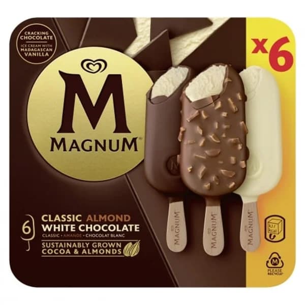 Bombón helado classico, blanco y almendras Magnun sin gluten 6 ud. - 5.99 ud - Imagen del producto en Findit