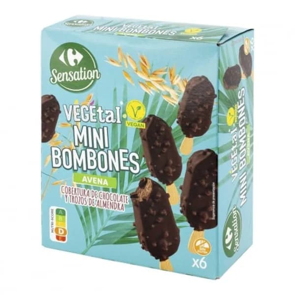 Mini bombón helado de avena con chocolate y almendra Carrefour Sensation sin gluten 6 ud. - 6.02 ud - Imagen del producto en Findit
