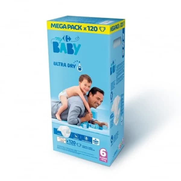 Pañales Carrefour Baby Ultra Dry Talla 6 XL (+ 16 kg) 120 ud. - 117.59 ud - Imagen del producto en Findit