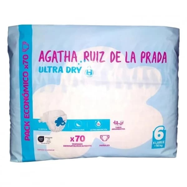 Pañales Agatha Ruiz de la Prada Ultra Dry Talla 6 (+16 kg) 70 ud. Exclusivo Carrefour - 70.97 ud - Imagen del producto en Findit