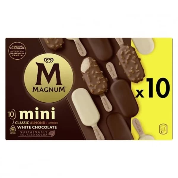 Mini bombón helado clásico, almendras y chocolate blanco Magnum sin gluten 10 ud. - 10.07 ud - Imagen del producto en Findit