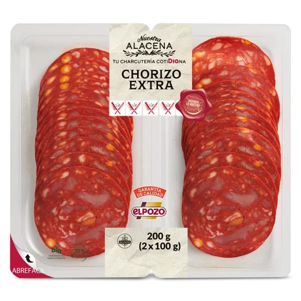 Chorizo extra Nuestra Alacena de Dia bandeja 2 x 100 g - 0.2 kg - Imagen del producto en Findit