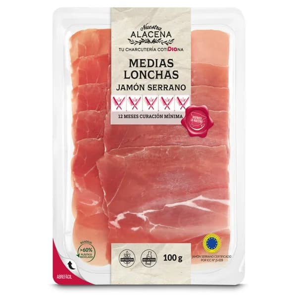 MEDIAS LONCHAS Jamón Serrano Nuestra Alacena de Dia bandeja 100 g - 0.1 kg - Imagen del producto en Findit