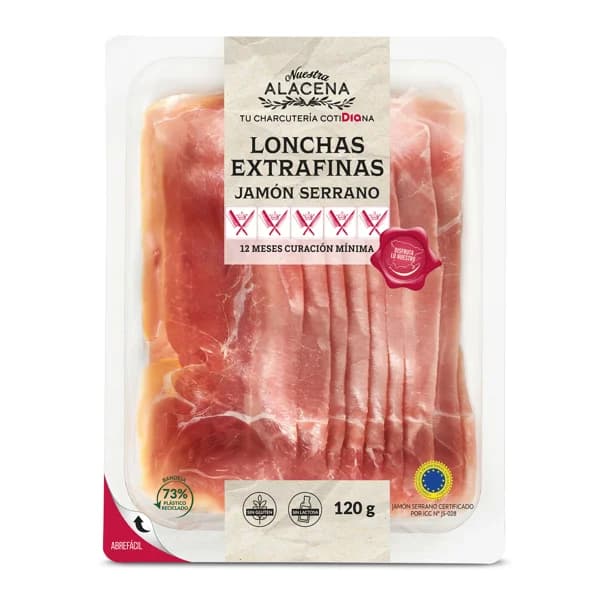 LONCHAS EXTRAFINAS Jamón Serrano Nuestra Alacena de Dia bandeja 120 g - 0.12 kg - Imagen del producto en Findit