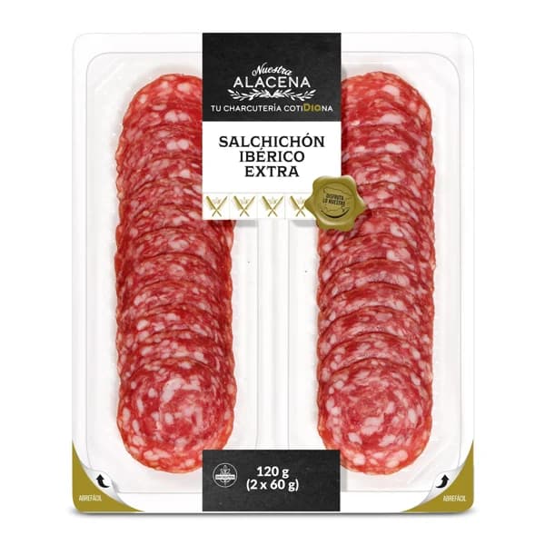 Salchichón ibérico extra Nuestra Alacena de Dia bandeja 2 x 60 g - 0.12 kg - Imagen del producto en Findit