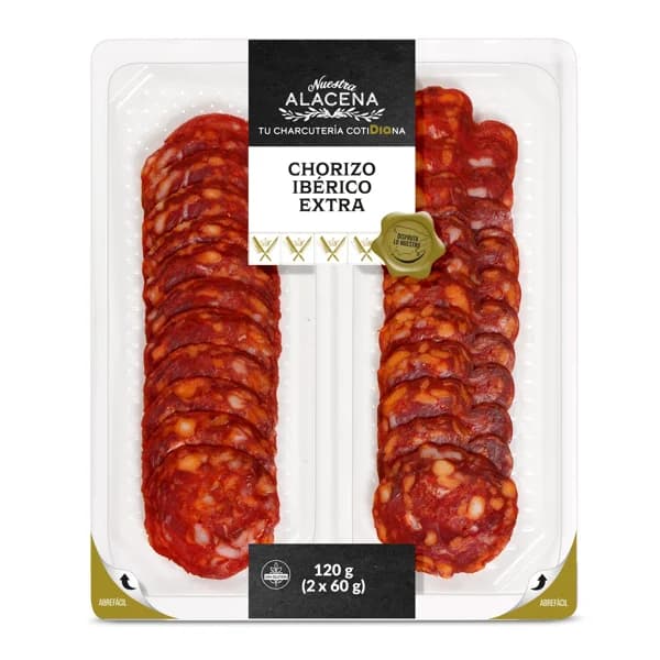 Chorizo ibérico extra Nuestra Alacena de Dia bandeja 2 x 60 g - 0.12 kg - Imagen del producto en Findit