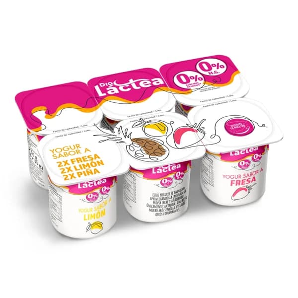 Yogur desnatado sabor limón, fresa y piña Dia Láctea pack 6 x 125 g - 1 ud - Imagen del producto en Findit
