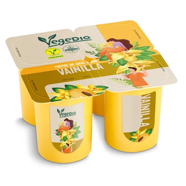 Postre vegetal de soja sabor vainilla Vegedia pack 4 x 100 g - 1 ud - Imagen del producto en Findit