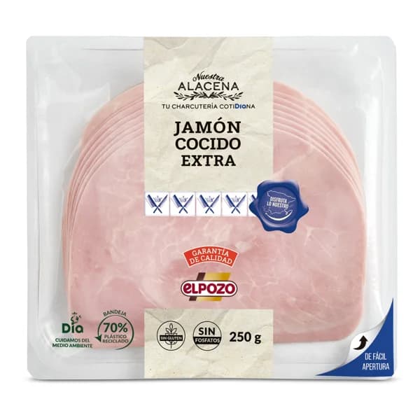 Jamón cocido extra sabor ahumado Nuestra Alacena de Dia sobre 250 g - 1 ud - Imagen del producto en Findit