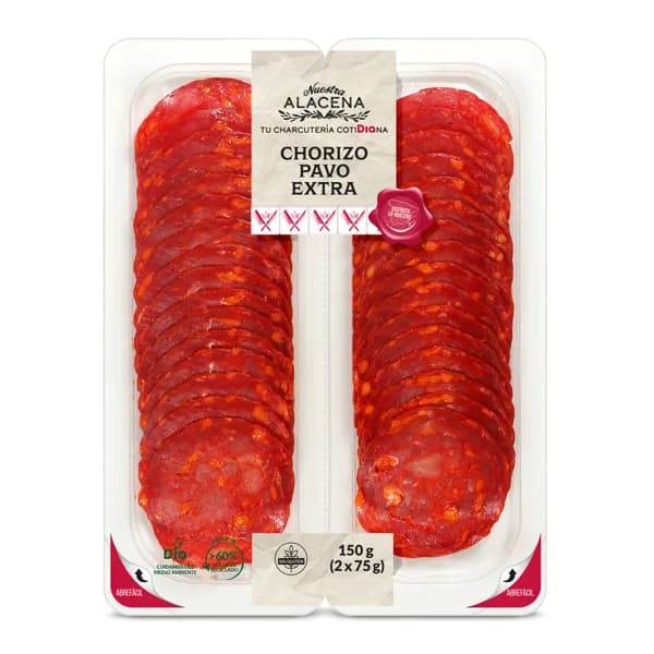 Chorizo de pavo extra Nuestra Alacena de Dia bandeja 2 x 75 g - 1 ud - Imagen del producto en Findit
