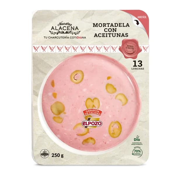 Mortadela con aceitunas Nuestra Alacena de Dia sobre 250 g - 0.25 kg - Imagen del producto en Findit