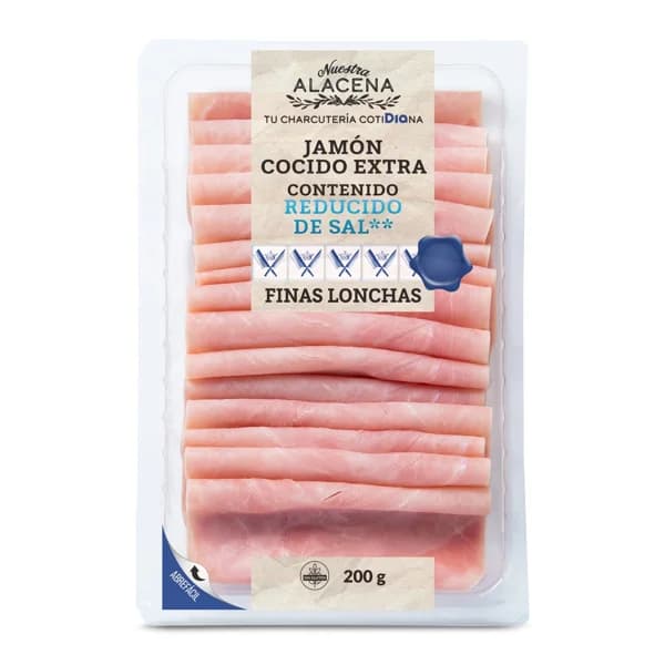 Jamón cocido extra bajo en sal Nuestra Alacena de Dia sobre 200 g - 0.2 kg - Imagen del producto en Findit