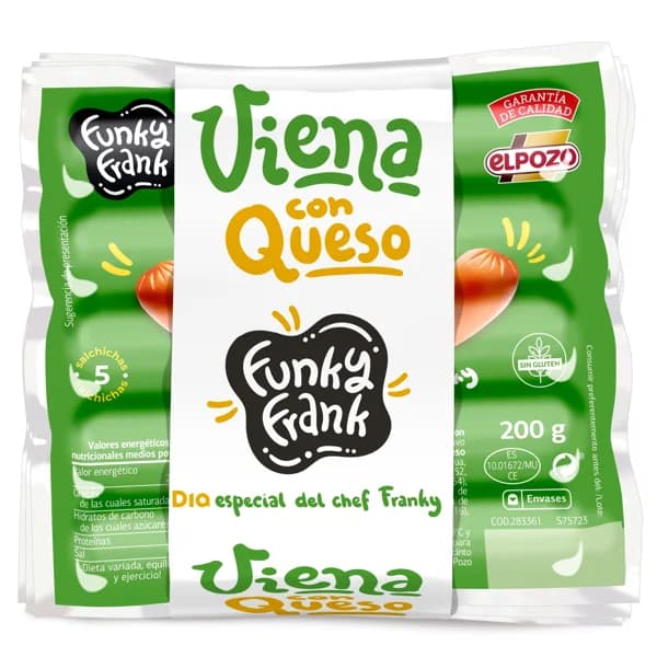 Salchichas cocidas Viena con queso Funky Frank de Dia bolsa 3 x 200 g - 1 ud - Imagen del producto en Findit