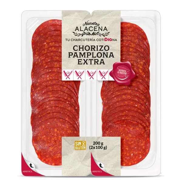 Chorizo de pamplona extra Nuestra Alacena de Dia bandeja 2 x 100 g - 0.2 kg - Imagen del producto en Findit