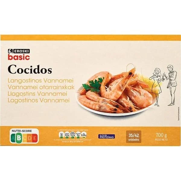Langostino cocido 35-42 EROSKI basic, caja 700 g - 0.7 kg - Imagen del producto en Findit