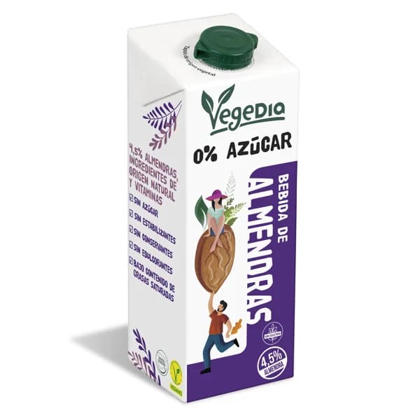 Bebida de almendras 0% azúcares Vegedia brik 1 l - 1 l - Imagen del producto en Findit