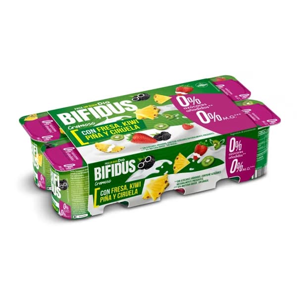 Cremoso desnatado con fresa, kiwi, piña y ciruela Bífidus Dia pack 8 x 125 g - 1 kg - Imagen del producto en Findit