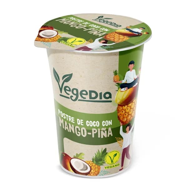 Postre vegetal de mango y piña con bebida de coco Vegedia vaso 150 g - 0.15 ud - Imagen del producto en Findit