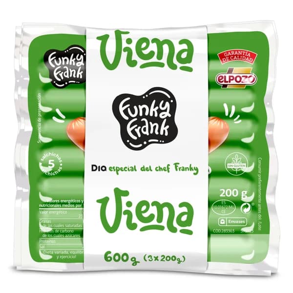 Salchichas cocidas Viena clásicas Funky Frank de Dia bolsa 3 x 200 g - 1 ud - Imagen del producto en Findit