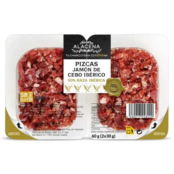 Pizcas de jamón de cebo ibérico 50 % Nuestra Alacena de Dia bandeja 60 g - 0.06 kg - Imagen del producto en Findit