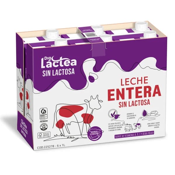 Leche entera sin lactosa Dia Láctea brik 6 x 1 l - 6 l - Imagen del producto en Findit
