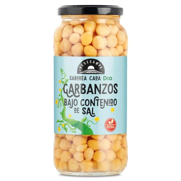 Garbanzos cocidos bajo contenido en sal Vegecampo de Dia frasco 400 g - 0.4 kg - Imagen del producto en Findit