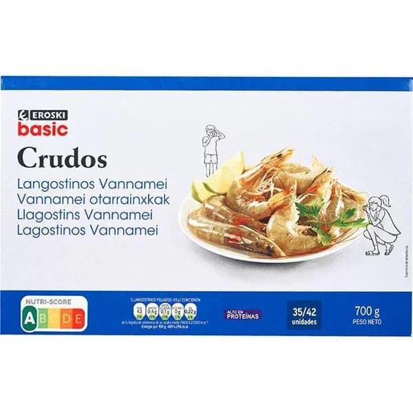 Langostino crudo 35/42 EROSKI BASIC, caja 700 g - 0.7 kg - Imagen del producto en Findit