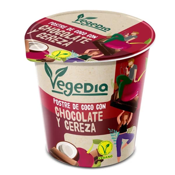 Postre vegetal de chocolate con cereza Vegedia vaso 150 g - 0.15 kg - Imagen del producto en Findit