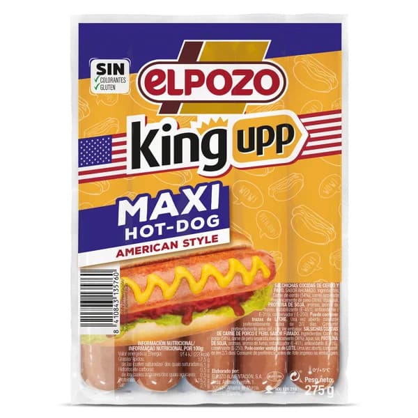 Salchichas cocidas hot dog Elpozo King bolsa 275 g - 1 ud - Imagen del producto en Findit